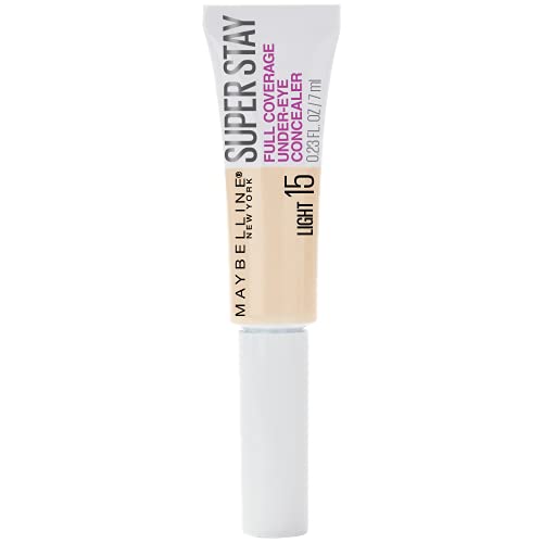 Version 1.0.0 Maybelline New York Super Stay Full Coverage, Brightening, Long Lasting, Under Eye Concealer Liquid Makeup for up to 24H Wear, with Paddle Applicator, 15 Light, 0.23 Fl Oz - Image 1