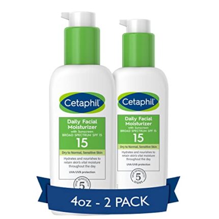 CETAPHIL Daily Facial Moisturizer SPF 15 , 4 Fl Oz , Gentle Facial Moisturizer For Dry to Normal Skin Types , No Added Fragrance, Pack of 2, (Packaging May Vary)