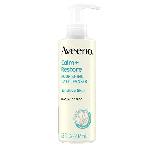 Version 1.0.0 Aveeno Calm + Restore Nourishing Oat Face Cleanser for Sensitive Skin, Gentle Milky Cleanser with Nourishing Oat & Feverfew, to Preserve Skin's Moisture Barrier, Fragrance-Free, 7.8 fl. oz - Image 1