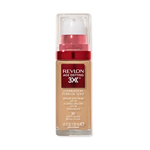 Version 1.0.0 Liquid Foundation by Revlon, Age Defying 3XFace Makeup, Anti-Aging and Firming Formula, SPF 30, Longwear Medium Buildable Coverage with Natural Finish, 030 Soft Beige, 1 Fl Oz - Image 1