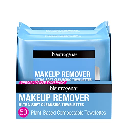 Version 1.0.0 Neutrogena Cleansing Fragrance Free Makeup Remover Face Wipes, Cleansing Facial Towelettes for Waterproof Makeup, Alcohol-Free, Unscented, 100% Plant-Based Fibers, Twin Pack, 2 x 25 ct - Image 1