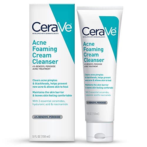 Version 1.0.0 CeraVe Acne Foaming Cream Cleanser | Acne Treatment Face Wash with 4% Benzoyl Peroxide, Hyaluronic Acid, and Niacinamide | Cream to Foam Formula | Fragrance Free & Non Comedogenic | 5 Oz - Image 1