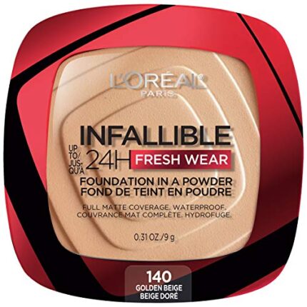 L'Oreal Paris Makeup Infallible Fresh Wear Foundation in a Powder, Up to 24H Wear, Waterproof, Golden Beige, 0.31 oz.