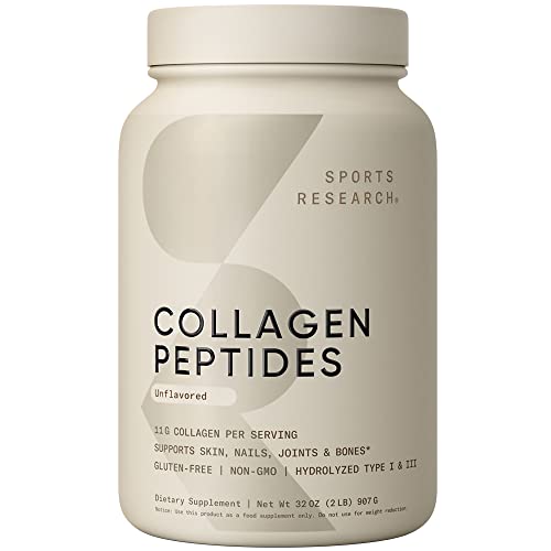Version 1.0.0 Sports Research Collagen Peptides - Hydrolyzed Type 1 & 3 Collagen Powder Protein Supplement for Healthy Skin, Nails, Bones & Joints - Easy Mixing Vital Nutrients & Proteins, Collagen for Women & Men - Image 1