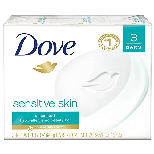 Version 1.0.0 Dove Sensitive Skin Beauty Bar, Unscented, 3 Count, Pack of 1 - Image 1