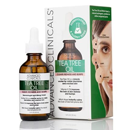 Advanced Clinicals Tea Tree Oil Facial Skin Care Serum Spot Treatment Targets Redness, Bumps, Acne, & Dry Itchy Skin - Pure Tea Tree Skincare W/Vitamin E, Witch Hazel, & Sunflower Extract, 1.8 Fl Oz