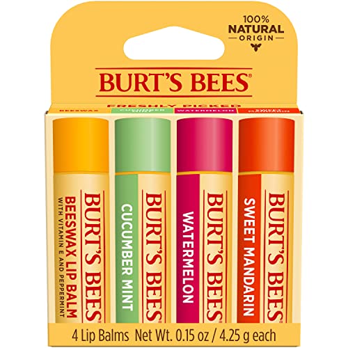 Version 1.0.0 Burt's Bees Mothers Day Lip Balm Gifts for Mom, Moisturizing Lip Care, for All Day Hydration, 100% Natural, Freshly Picked - Beeswax, Cucumber Mint, Watermelon, & Sweet Mandarin (4 Pack) - Image 1