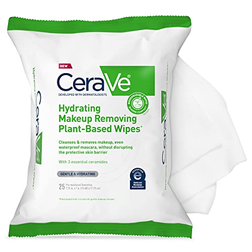 Version 1.0.0 CeraVe Hydrating Facial Cleansing Makeup Remover Wipes| Plant Based Face Wipes| Biodegradable in Home Compost| Face Wash Cloth| Suitable for Sensitive Skin| Fragrance-free Non-comedogenic| 25 Count - Image 1