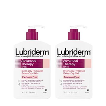 Lubriderm Advanced Therapy Fragrance-Free Moisturizing Lotion with Vitamins E and Pro-Vitamin B5, Intense Hydration for Extra Dry Skin, Non-Greasy Formula, 16 fl. oz (Pack of 2)