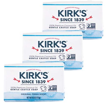 Kirk's Castile Bar Soap Clean Soap for Men, Women & Children| Premium Coconut Oil | Sensitive Skin Formula, Vegan | Original Fresh Scent | 4 oz. Bars - 3 Pack