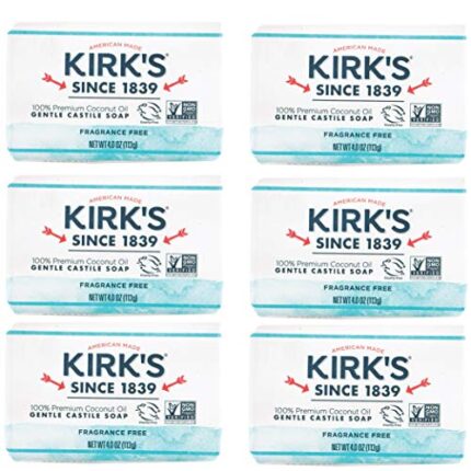 Kirk's Castile Bar Soap Clean Soap for Men, Women & Children | Premium Coconut Oil | Sensitive Skin Formula, Vegan | Fragrance-Free/Unscented | 4 oz. Bars - 6 Pack