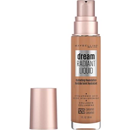 Maybelline Dream Radiant Liquid Medium Coverage Hydrating Makeup, Lightweight Liquid Foundation, Caramel, 1 Fl; Oz